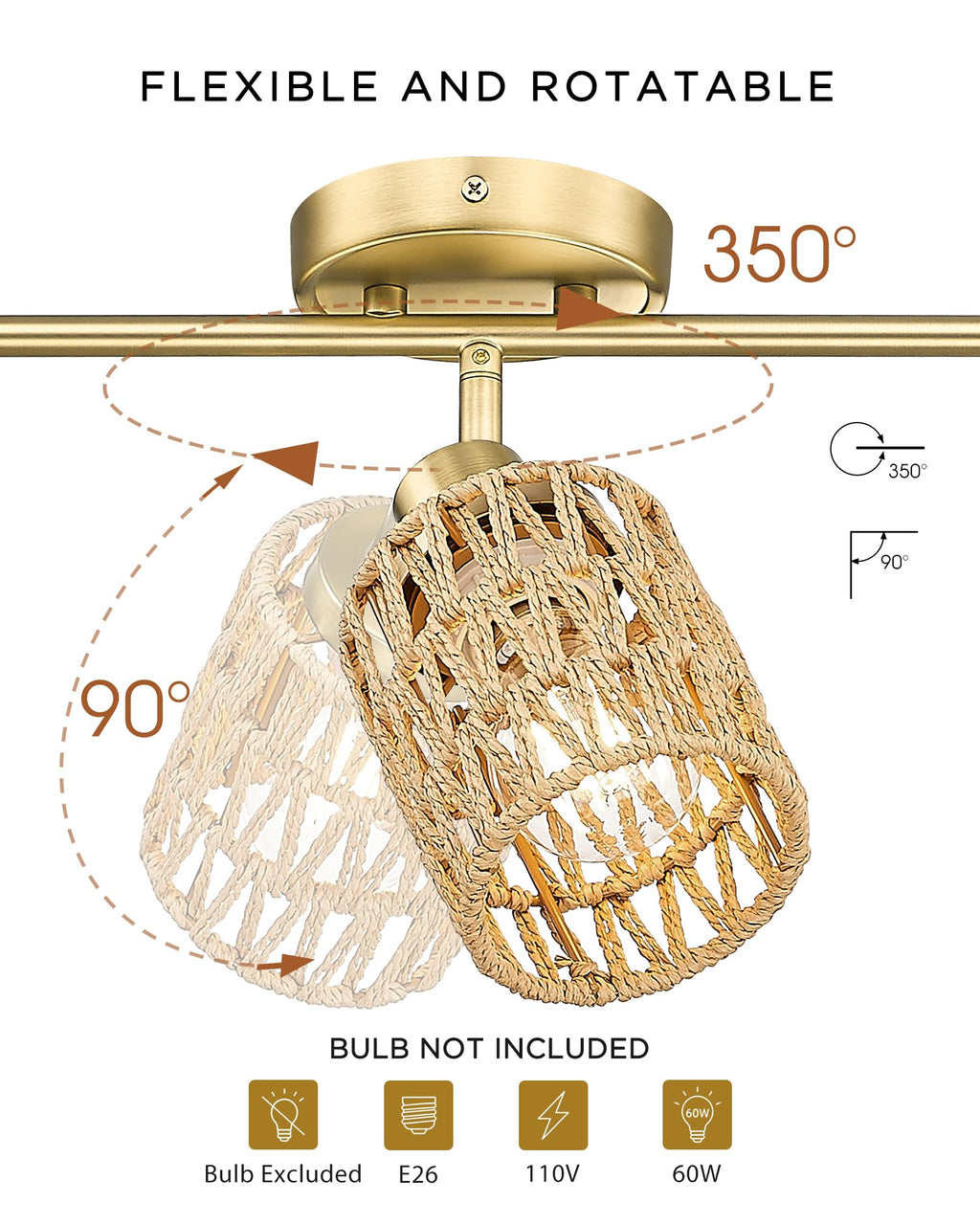 Track Lights Ceiling Mount, Handwoven Rattan Track Lighting