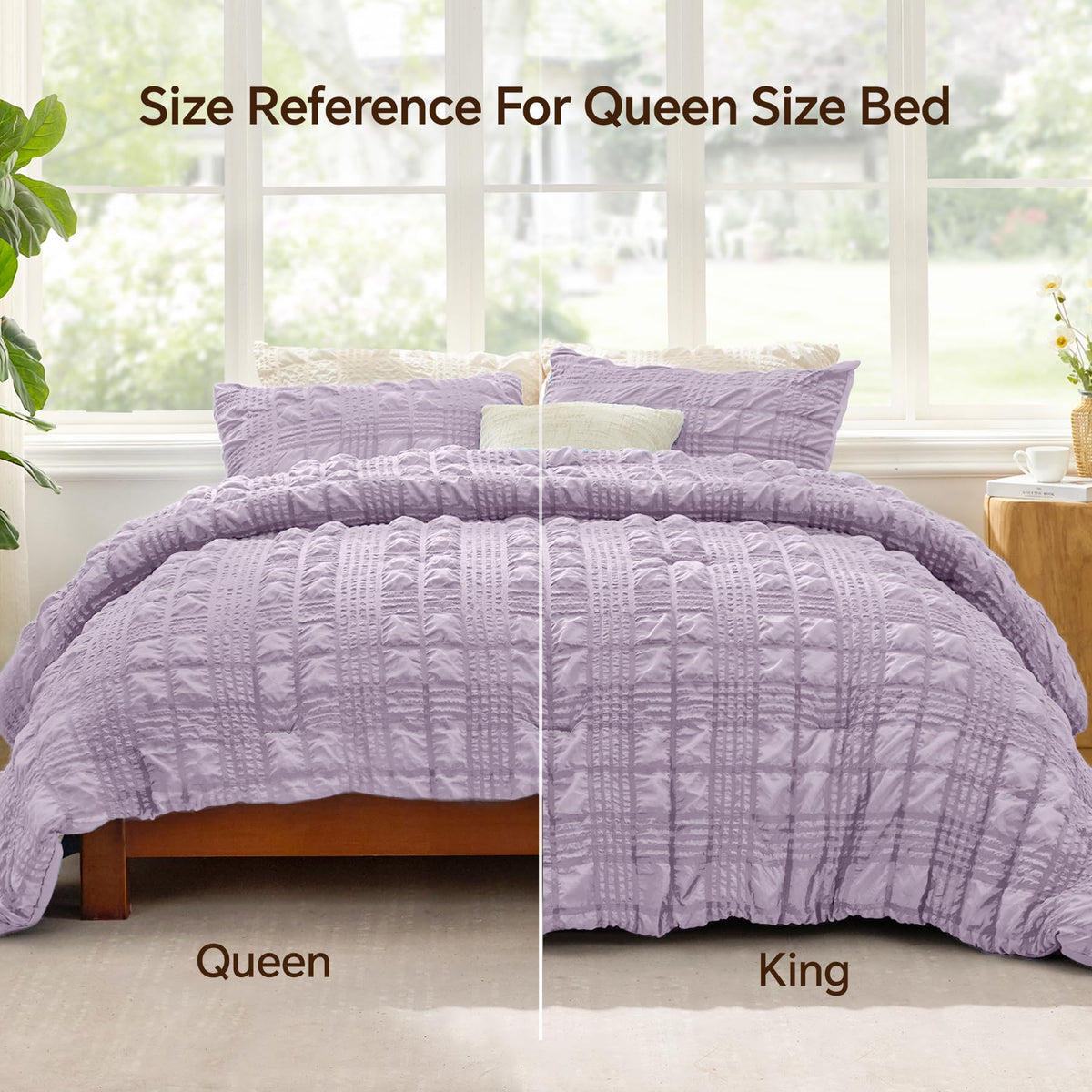 Comforter Set, Seersucker Bedding Set 3 Pieces, Lavender