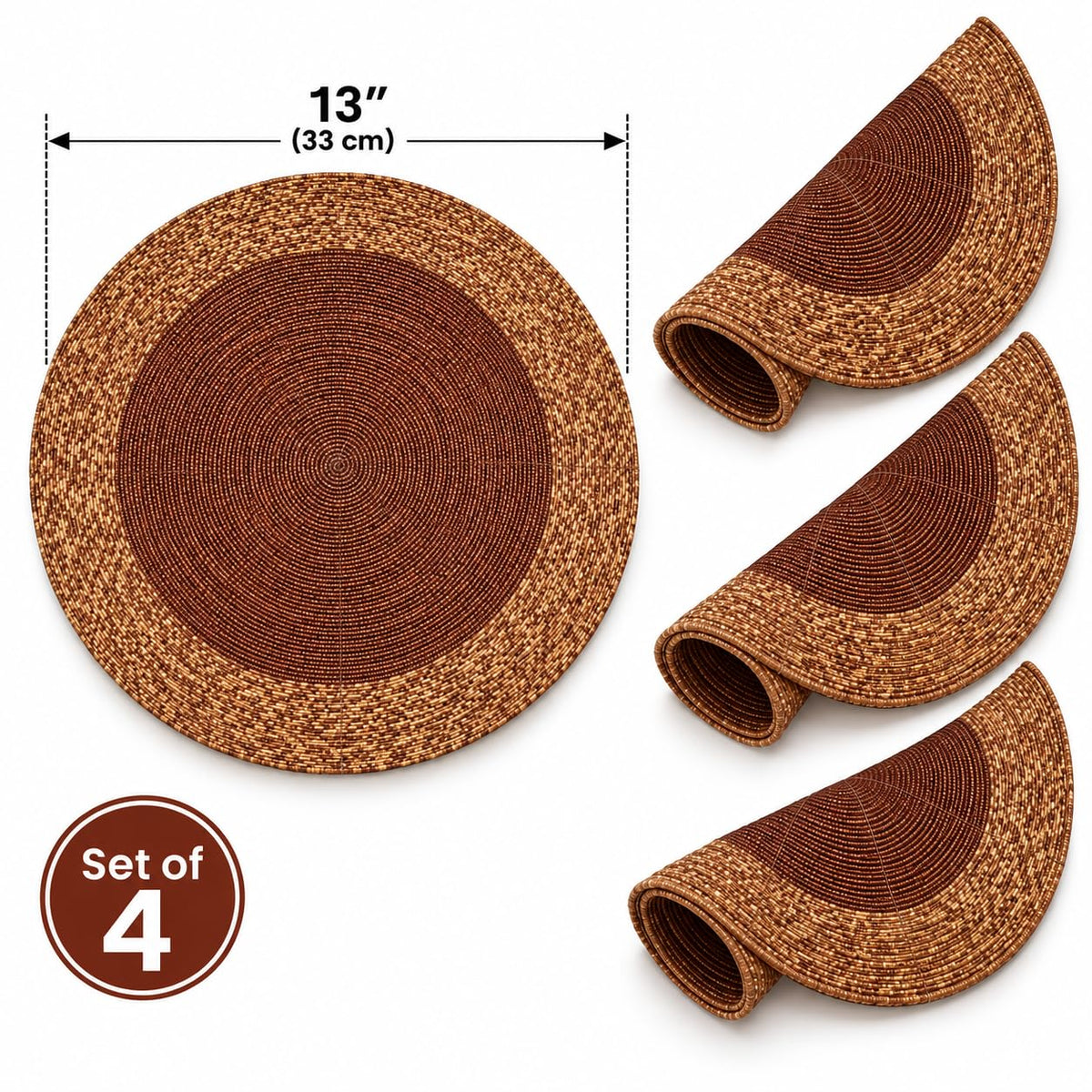 Beaded Round placemats Set of 4, 13 Inch Round Decorative Table Mats