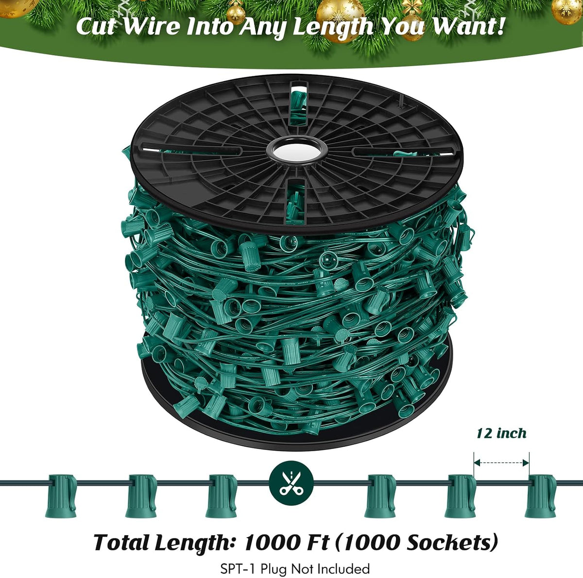 C9 Commercial LED Socket Set Spool 1000 FT, E17 Light Sockets Set, Strands Custom Roof Line Decorative Lighting - 12