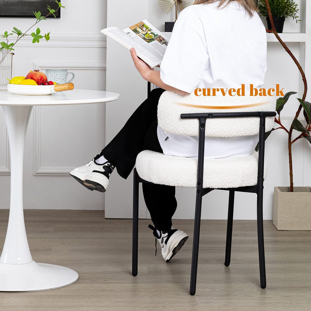 Boucle Set of 2, Upholstered Dining Room Chairs White