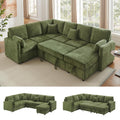 7 Seater 112'' Sectional Sleeper Sofa with Storage, Chenille Olive