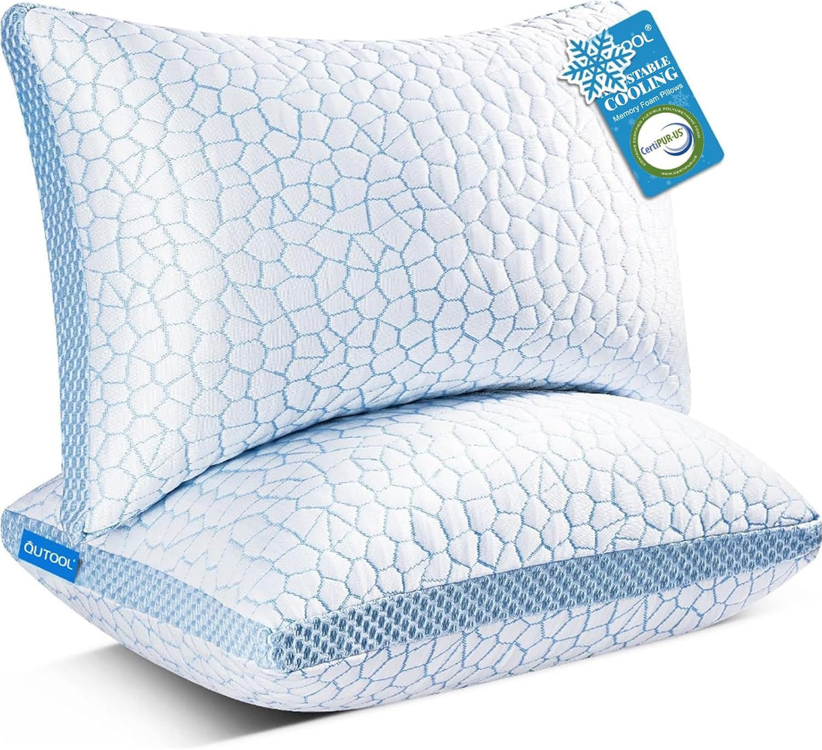 Enhanced Cooling Pillows for Sleeping, CertiPUR-US Shredded Memory Foam Pillows King Size Set of 2 for Hot Sleeper