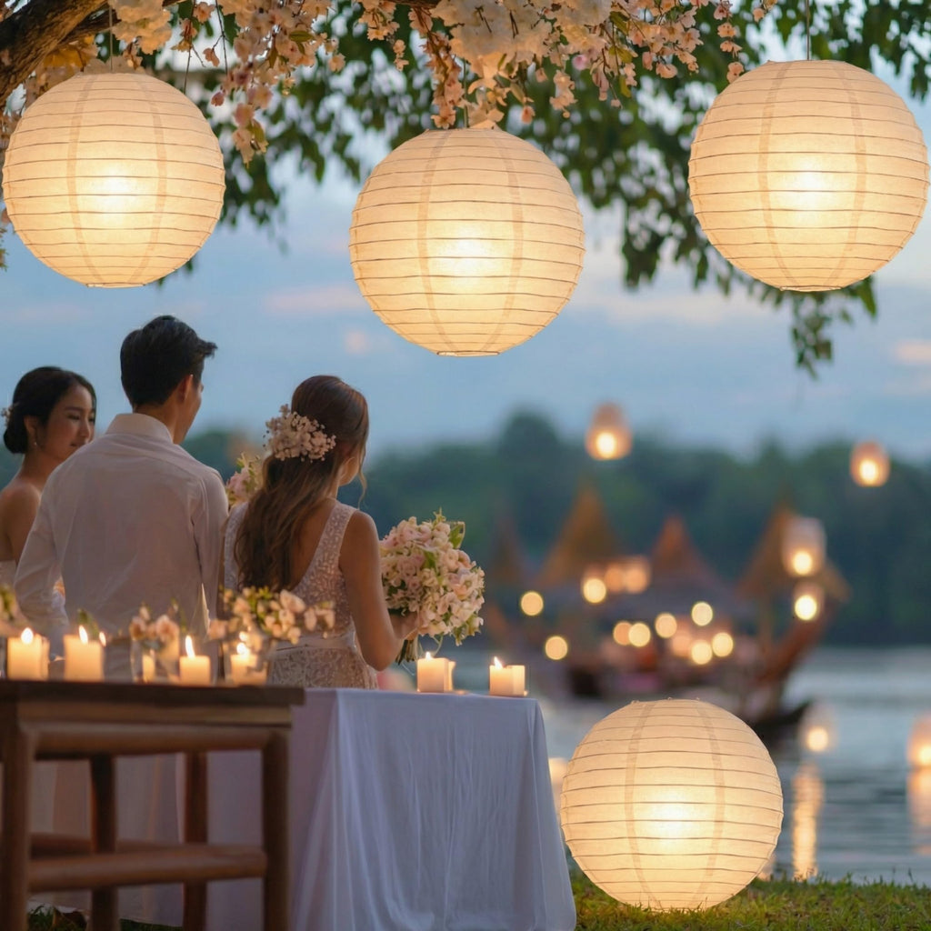 Inspired Noguchi Style 8 Pcs 30 Inch Jumbo Paper Lanterns Large Hanging Decor