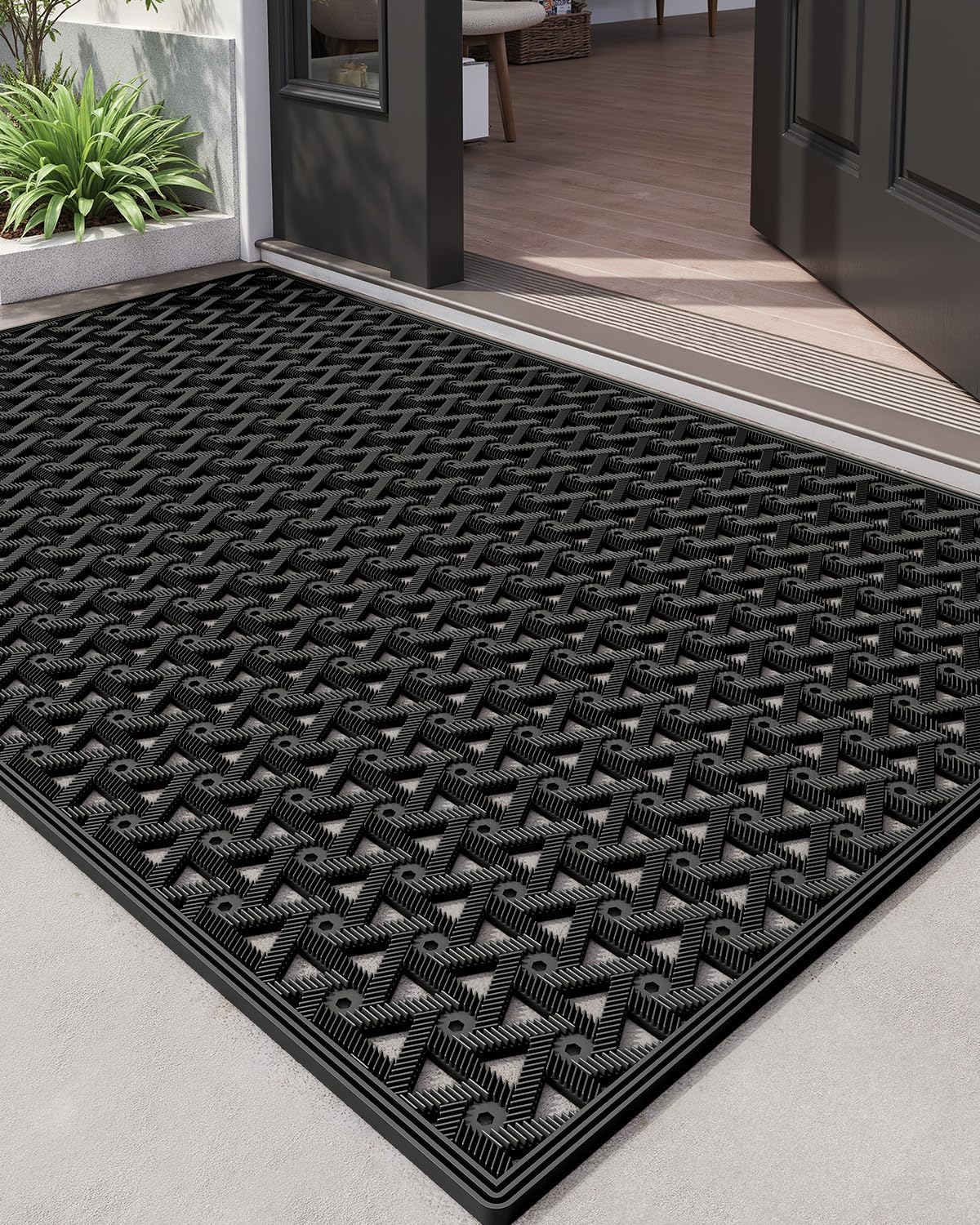 Front Door Mat Outside Entrance Rubber Floor Doormat, 32x48 Black | Welcome Heavy Duty Non Slip, Dirt Trapper