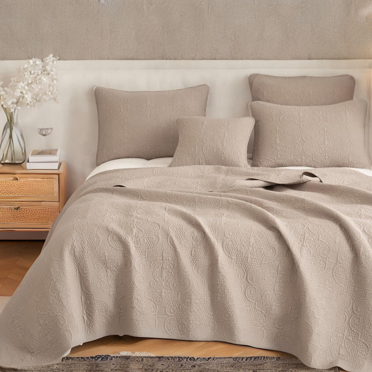 Matelasse Coverlet Set, Taupe Brown, 3-Piece