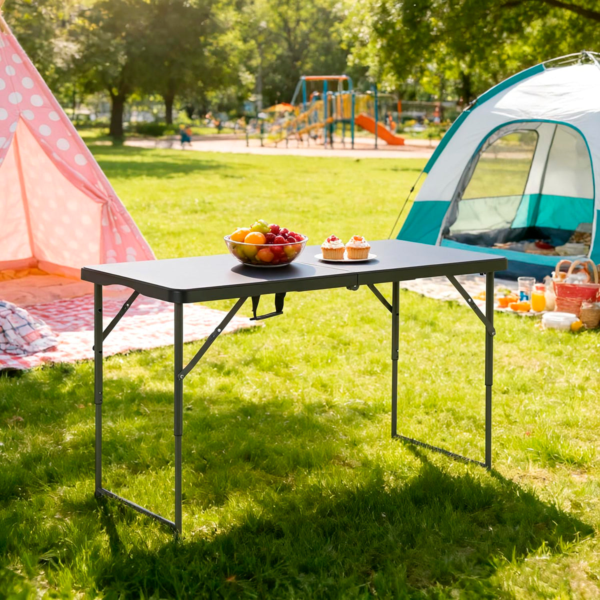 4FT Folding Table | Black | Portable Plastic Table