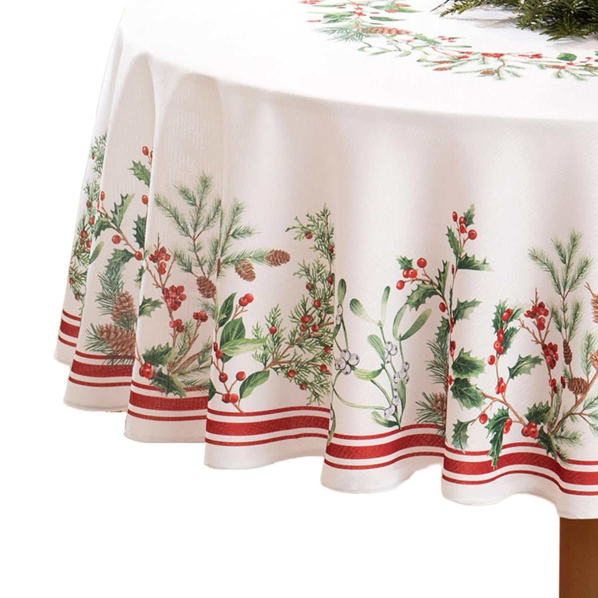 Winter Holiday Berry Fabric Tablecloth, Multicolor - 70" W x 70" L Round