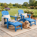 Folding Adirondack Chairs Set of 2 with Ottoman, 5-Position Adjustable Backrest, HDPE All-Weather Fire Pit Chairs
