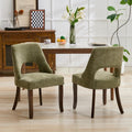 Wooden Dining Chairs Set of 2, Mid-Century Modern Chenille Upholstered Kitchen Chairs with Solid Wood Legs, Farmhouse Dining Room Chairs, Green