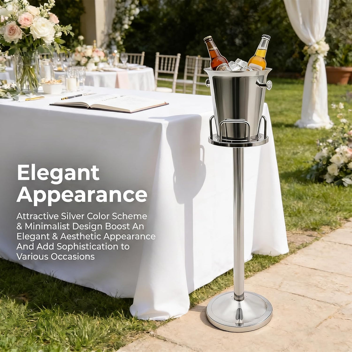 Ice Bucket with Stand, Stainless Steel Standing Champagne Buckets
