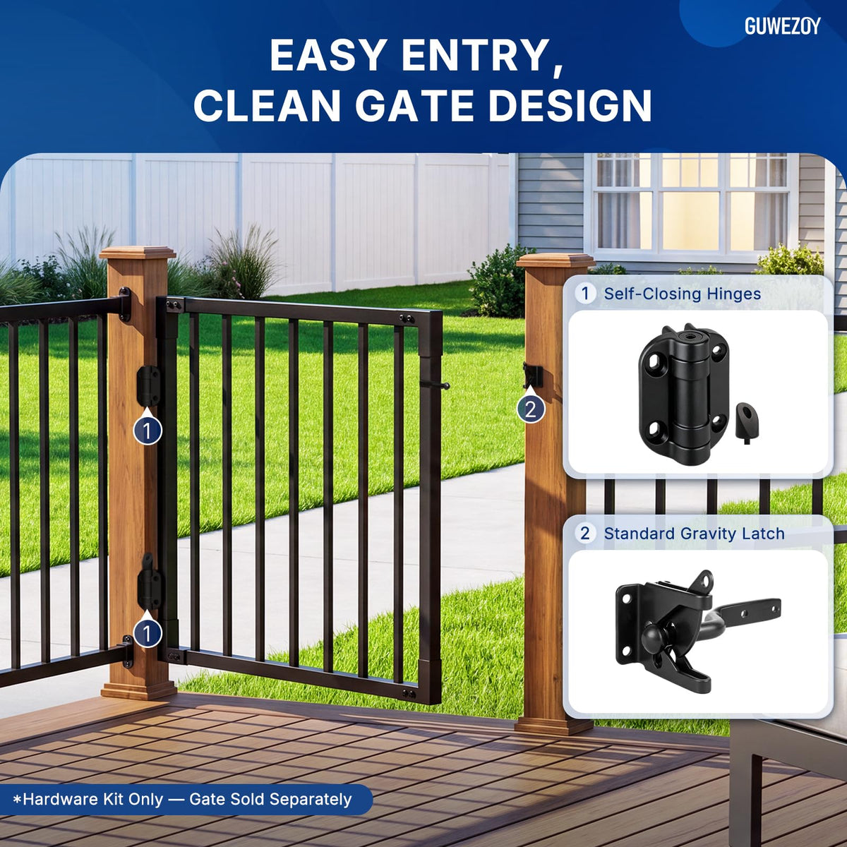 Self-Closing Gate Hinges with Standard Latch Hardware Kit
