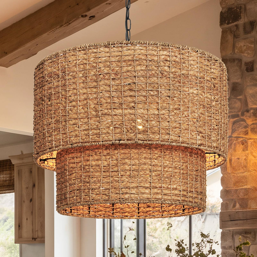 3-Light Boho Large Rattan Chandelier Light Fixture