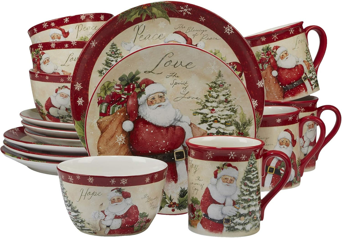 Holiday Wishes 16 piece Dinnerware Set, Set of 4, One Size, Mulicolored & Holiday Wishes Oval Platter, 16.5" x 12.25"