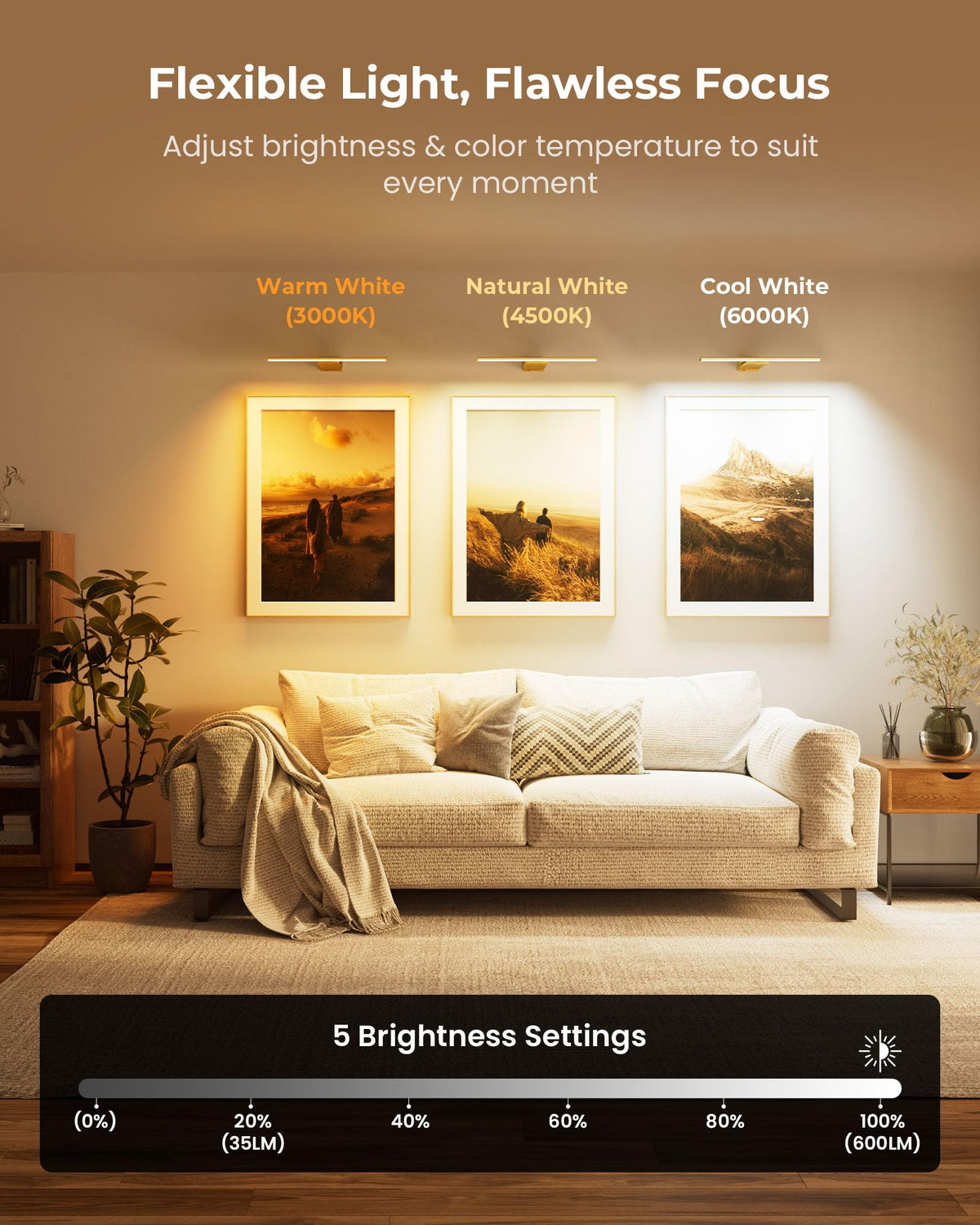 Picture Light for Wall with Remote, Picture Lights Battery Operated Rechargeable 12000mAh, 3 Colors & 3 Timers
