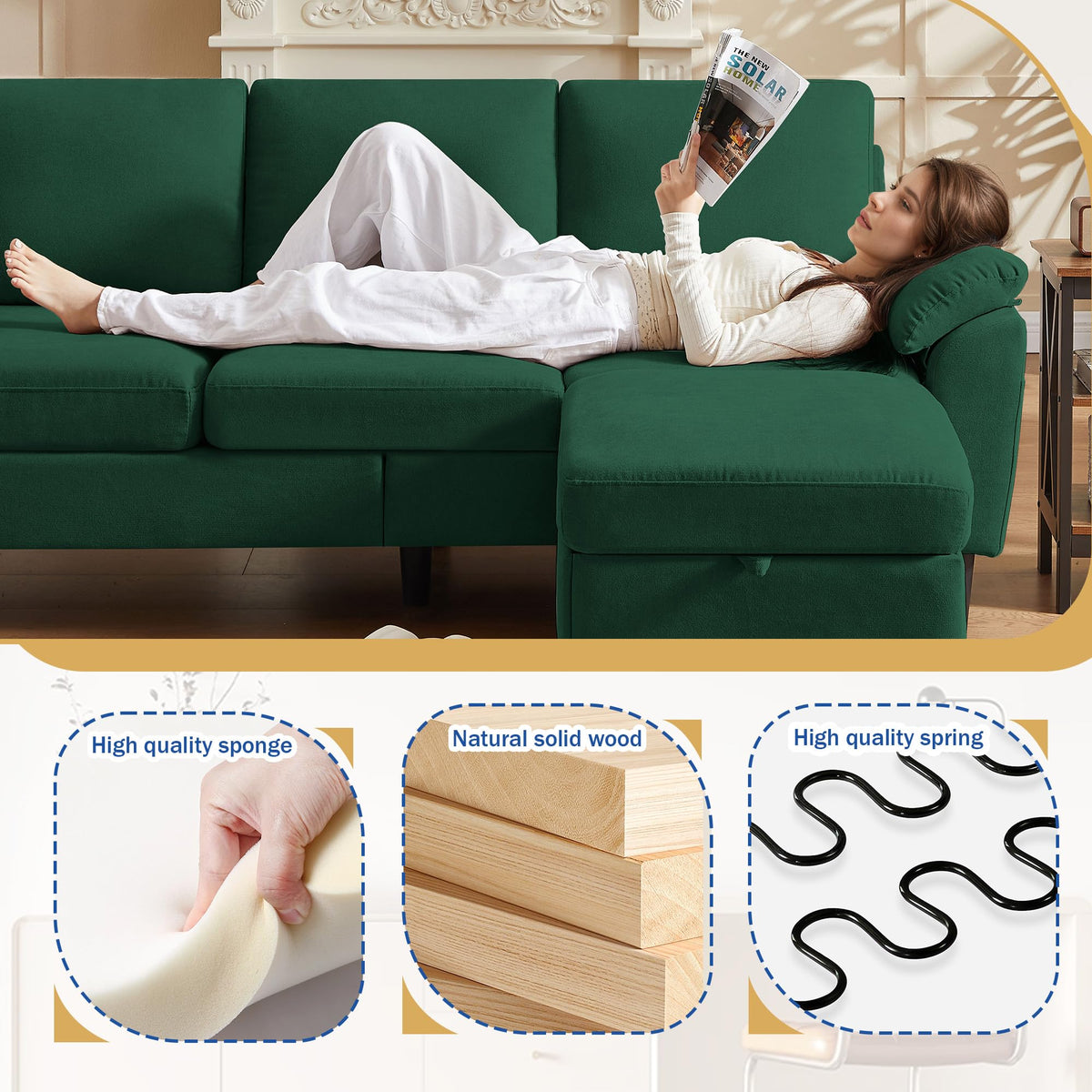 80" Convertible Sectional Sofa, Small L Shaped 3 Seat Couch with Reversible Storage Chaise, Modern Polyester Fabric