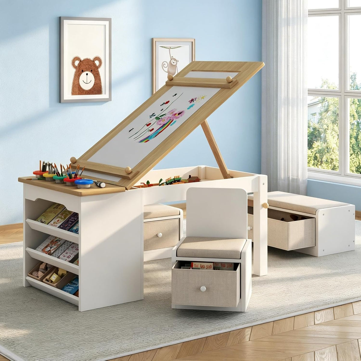 Art Kids Table and Chair Set with Storage, Child Table and Chair Set