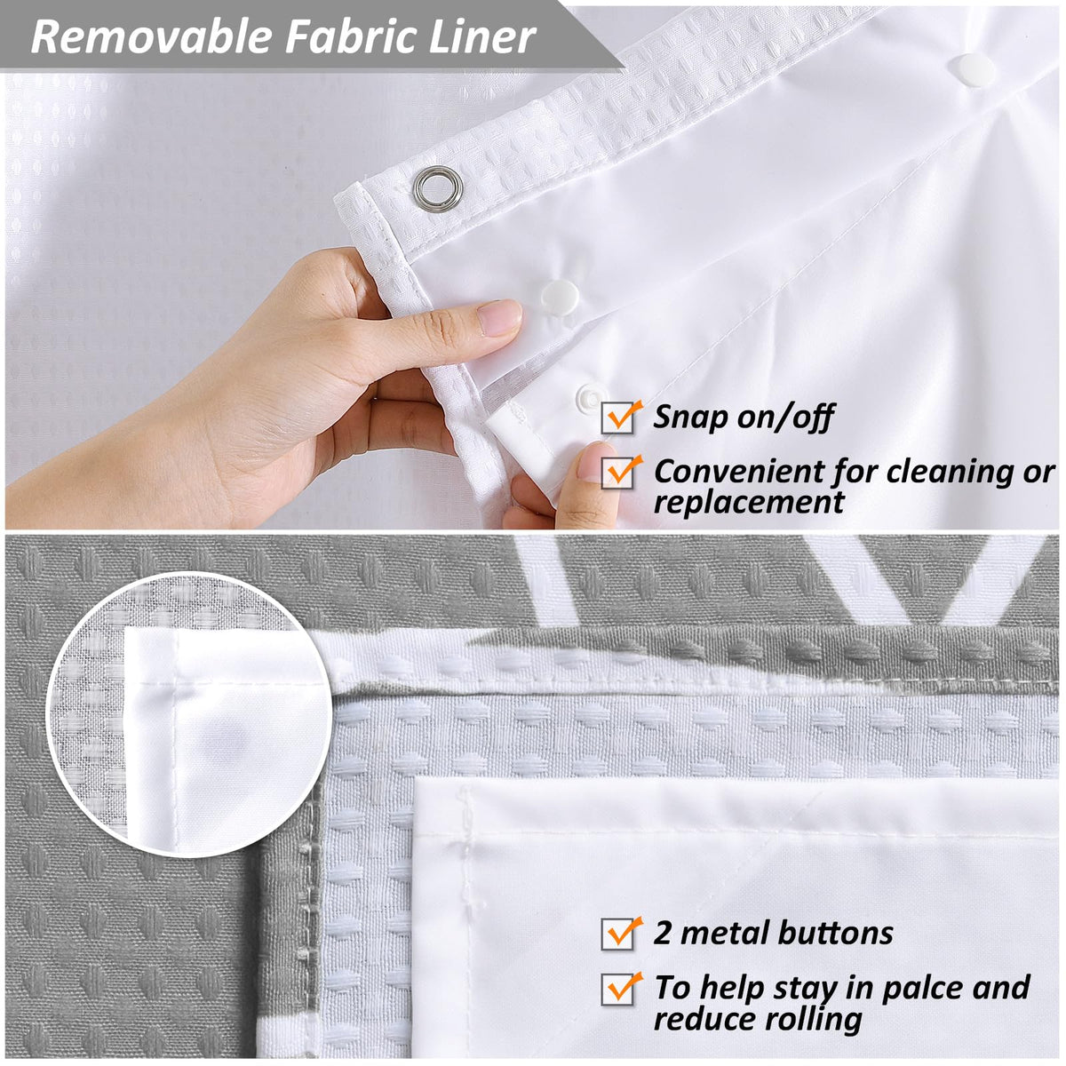 78 inch Long Shower Curtain Grey Shower Curtains with Liner Ombre Curtains Waffle Drape with Snap in Liner White and