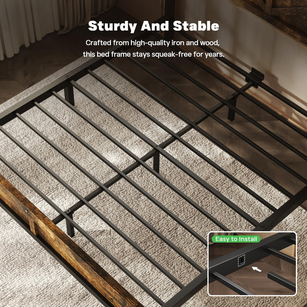 Farmhouse Bed Frame with 51" Tall Barn Door Headboard