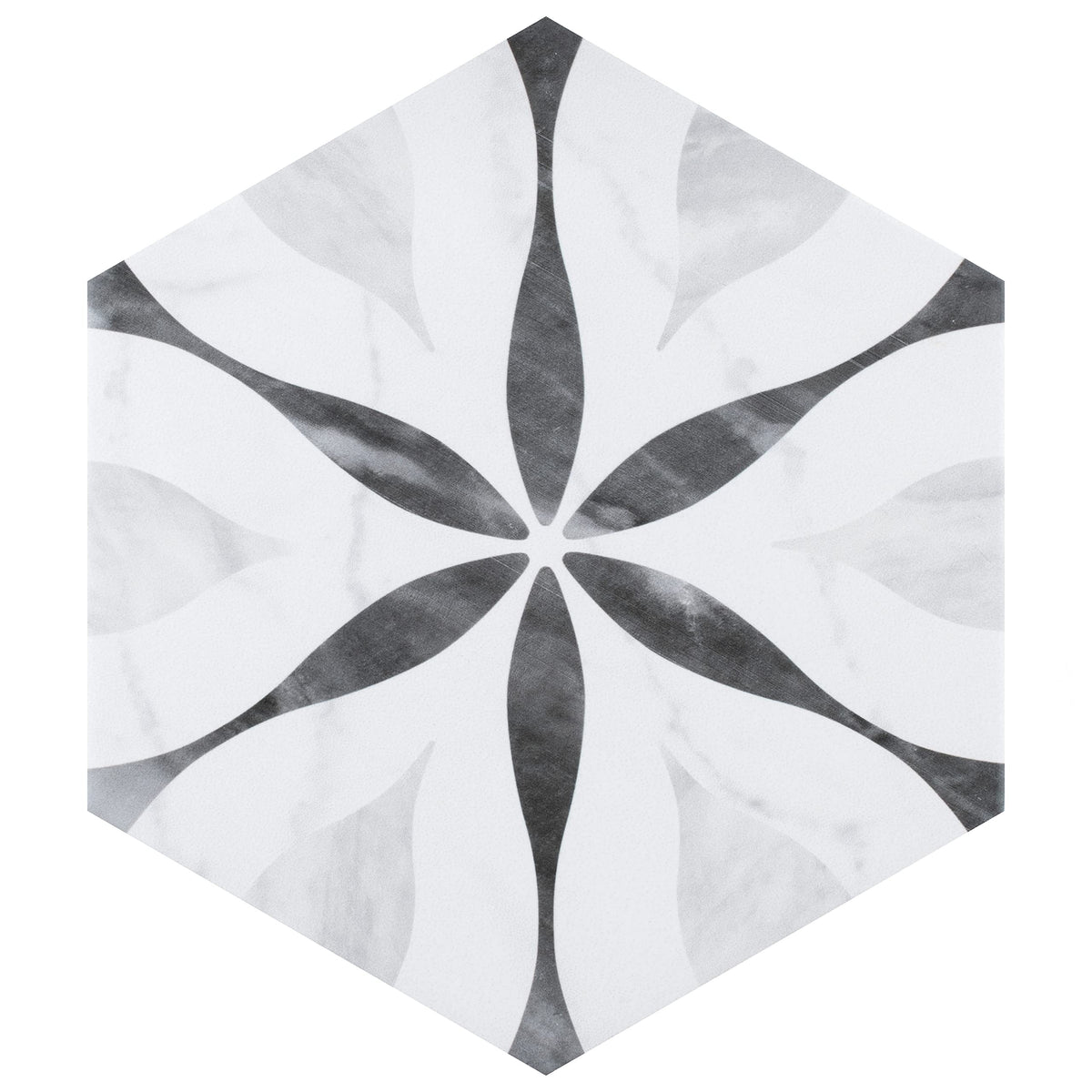 Classico Bardiglio Hex Flower 7" x 8" Porcelain Floor and Wall Tile