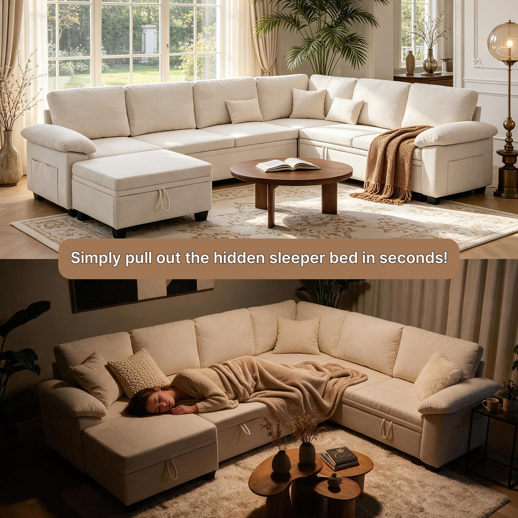 108" Modular Sectional Sleeper Sofa with Storage, L Shaped Pull Out Couch