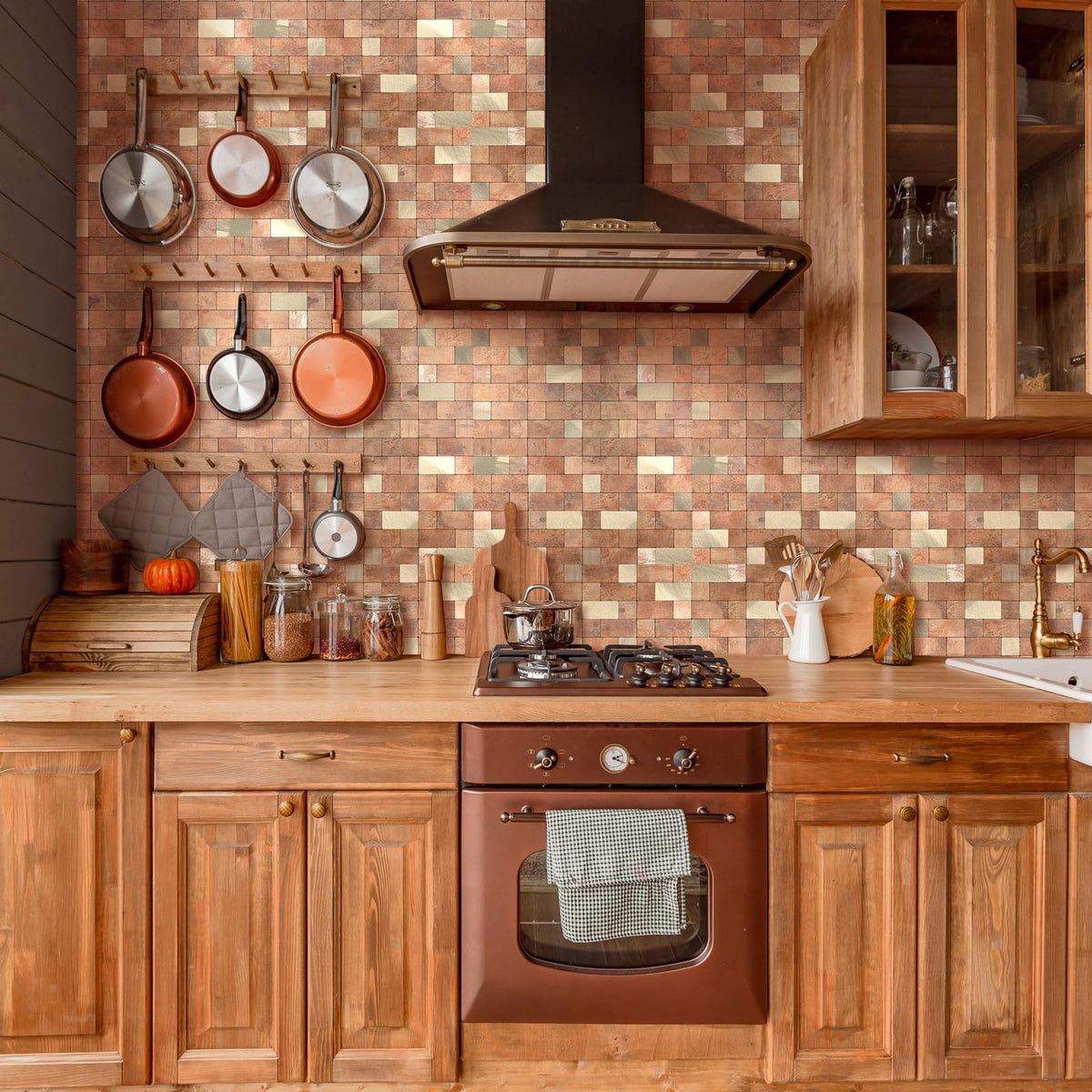 Peel and Stick Backsplash Tile, Stick on Stainless Steel Backsplash Metal Tiles Walls in Copper (12''x12'',10 Sheets)