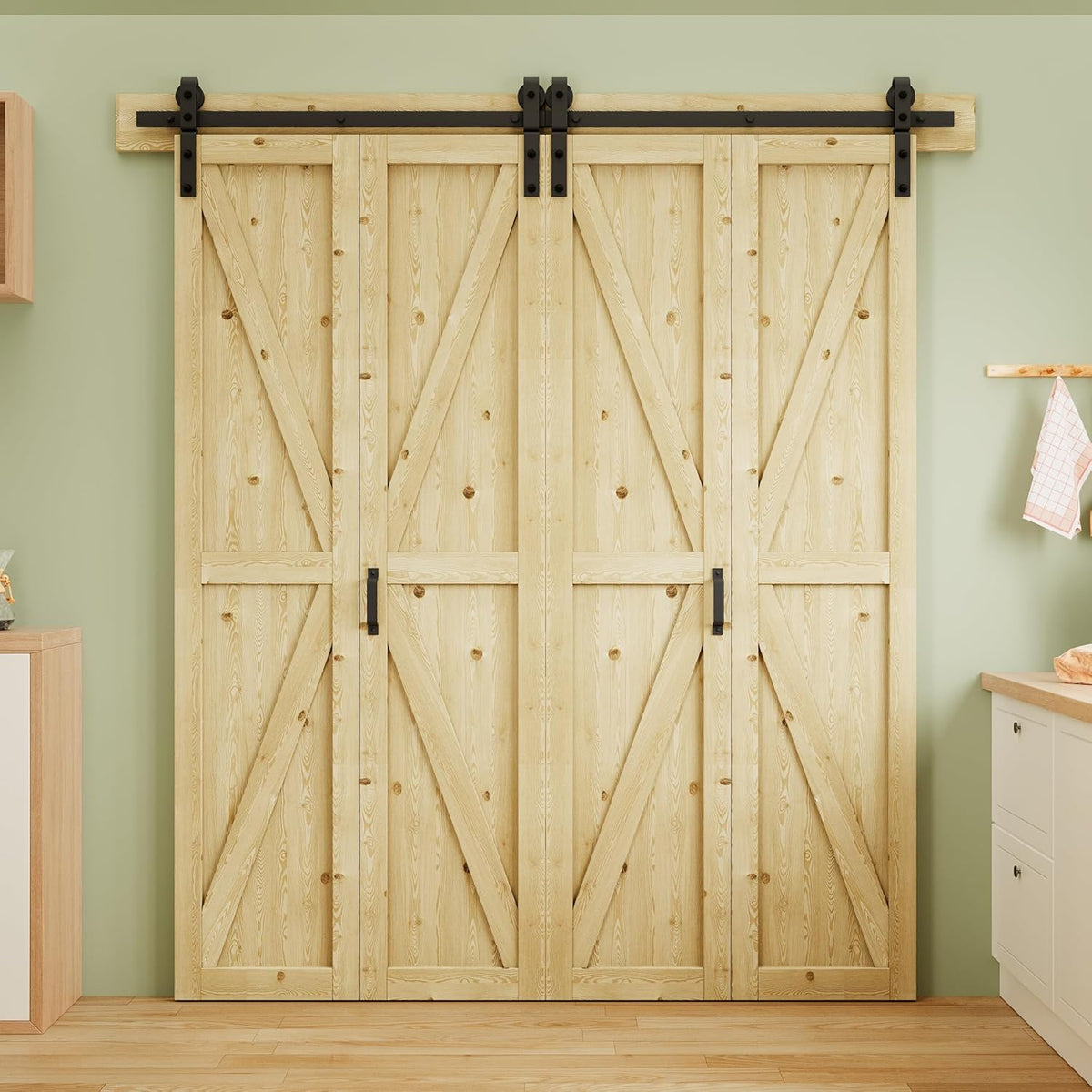 Water-Resistant Bifold Barn Door, 50" x 84" for 4 Closet Doors, Unfinished Bi Fold Barn Door with Header Board &