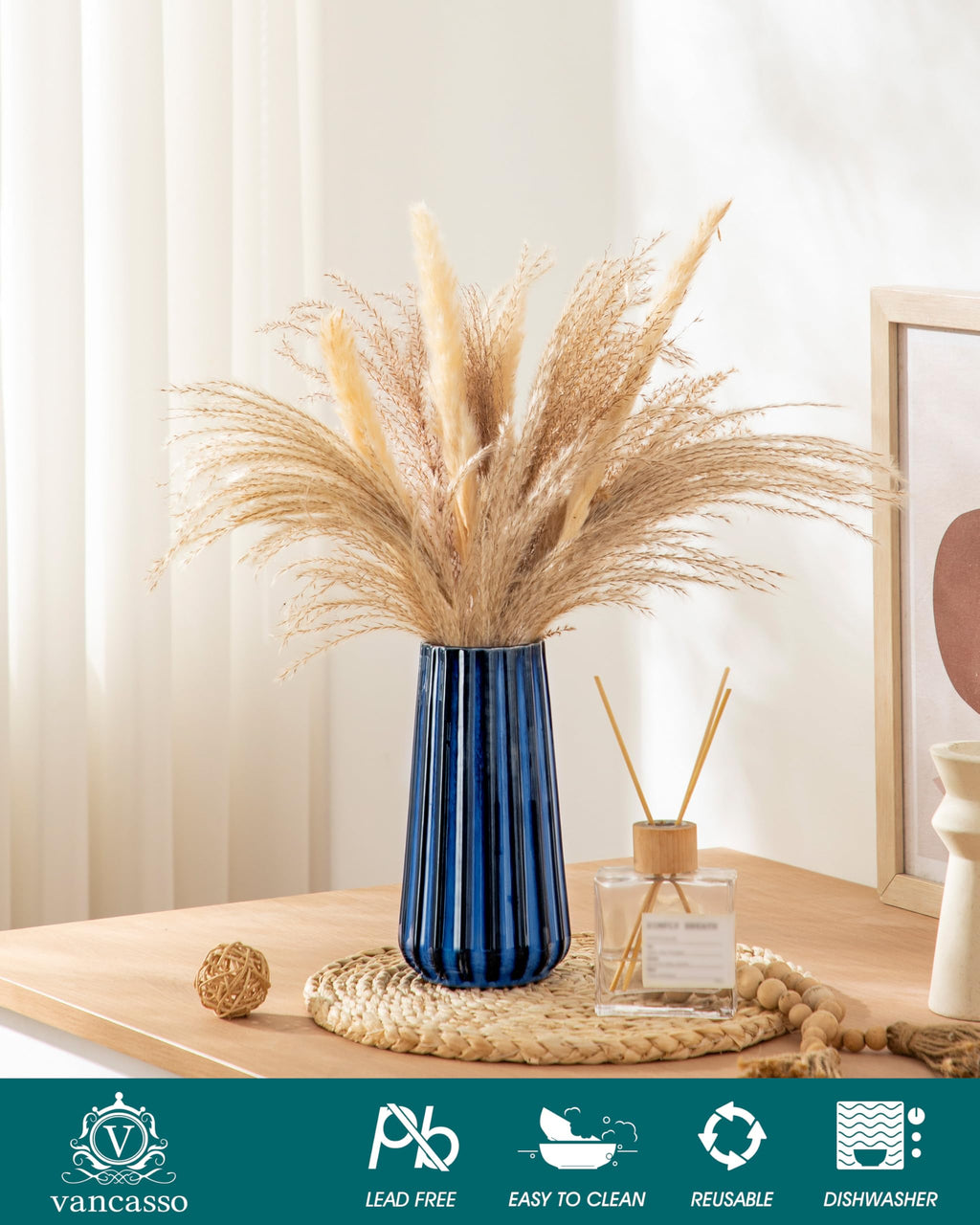 Ceramic Vase, 7.8 Inch Modern Ribbed Glossy Decorative Vase, Flower vase Decor, Living Room, Bedroom, Office Decor