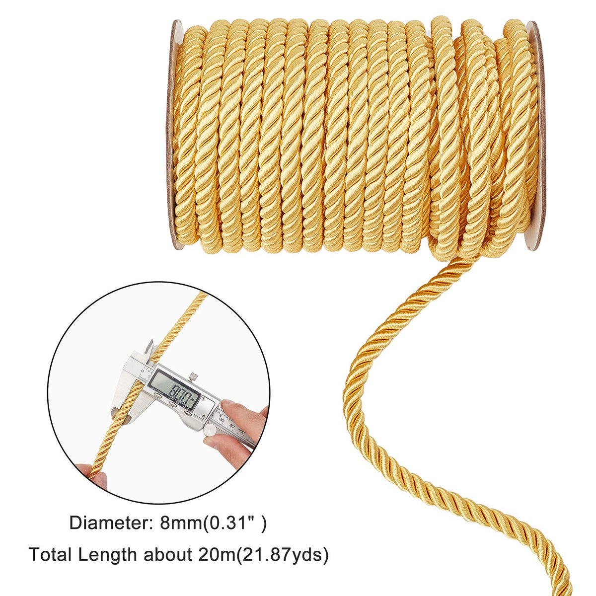 M 20 Yards Twisted Cord Trim Gold Decorative Rope Thread Graduation Honor Cord Silk Ropes Satin Shiny Cords for - 8m