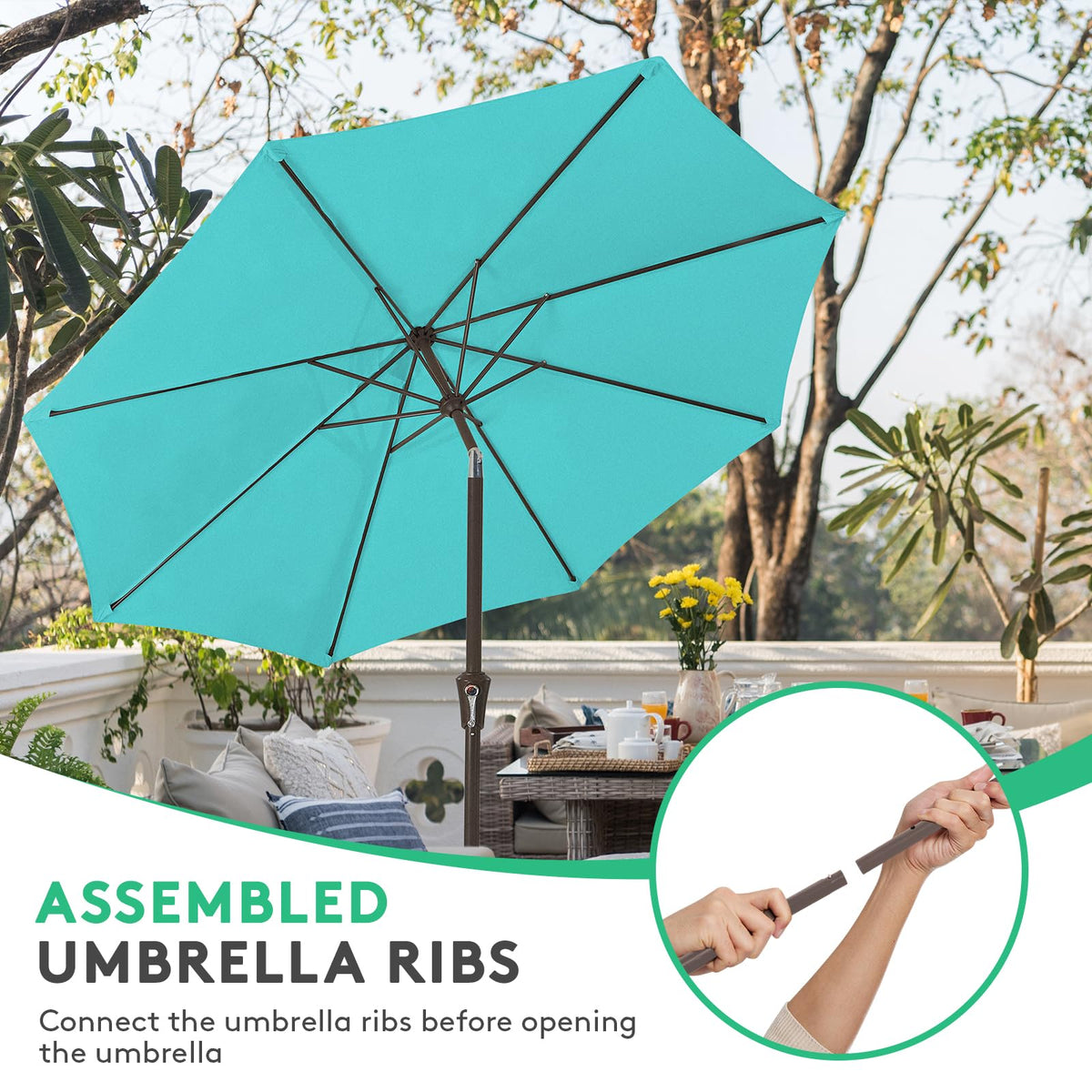 10FT Outdoor Patio Umbrella, Market Umbrella, Turquoise