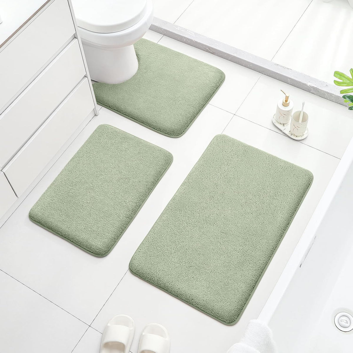 Upgraded Bathroom Rugs Set 3 Piece, Ultra Soft Memory Foam Bath Mats, Super Absorbent Non Slip Washable U-Shaped