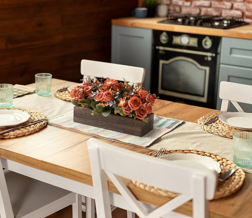 Artificial Flowers in Wood Box, Fall Centerpieces for Table Decor