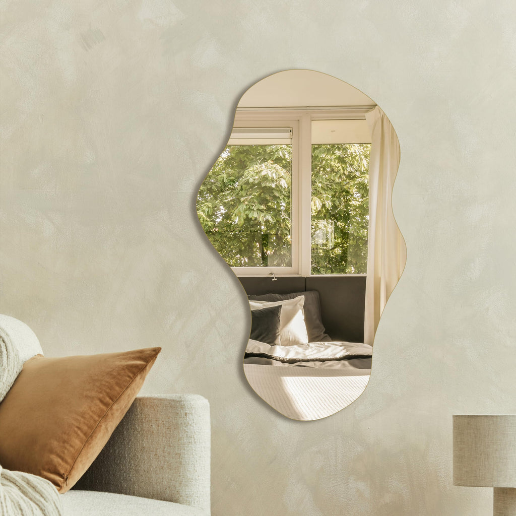 Irregular Wall Mirror Asymmetrical Mirror, 34''x20.5'' Decorative Modern Mirrors Bedroom Living Room Entryway, Cloud
