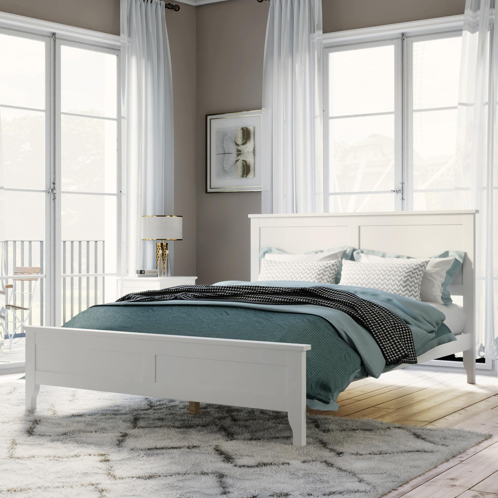 Wood Queen Size Bed Frame with Headboard, Modern Solid Farmhouse Platform Bed Frame, Sturdy Wooden Foundation with