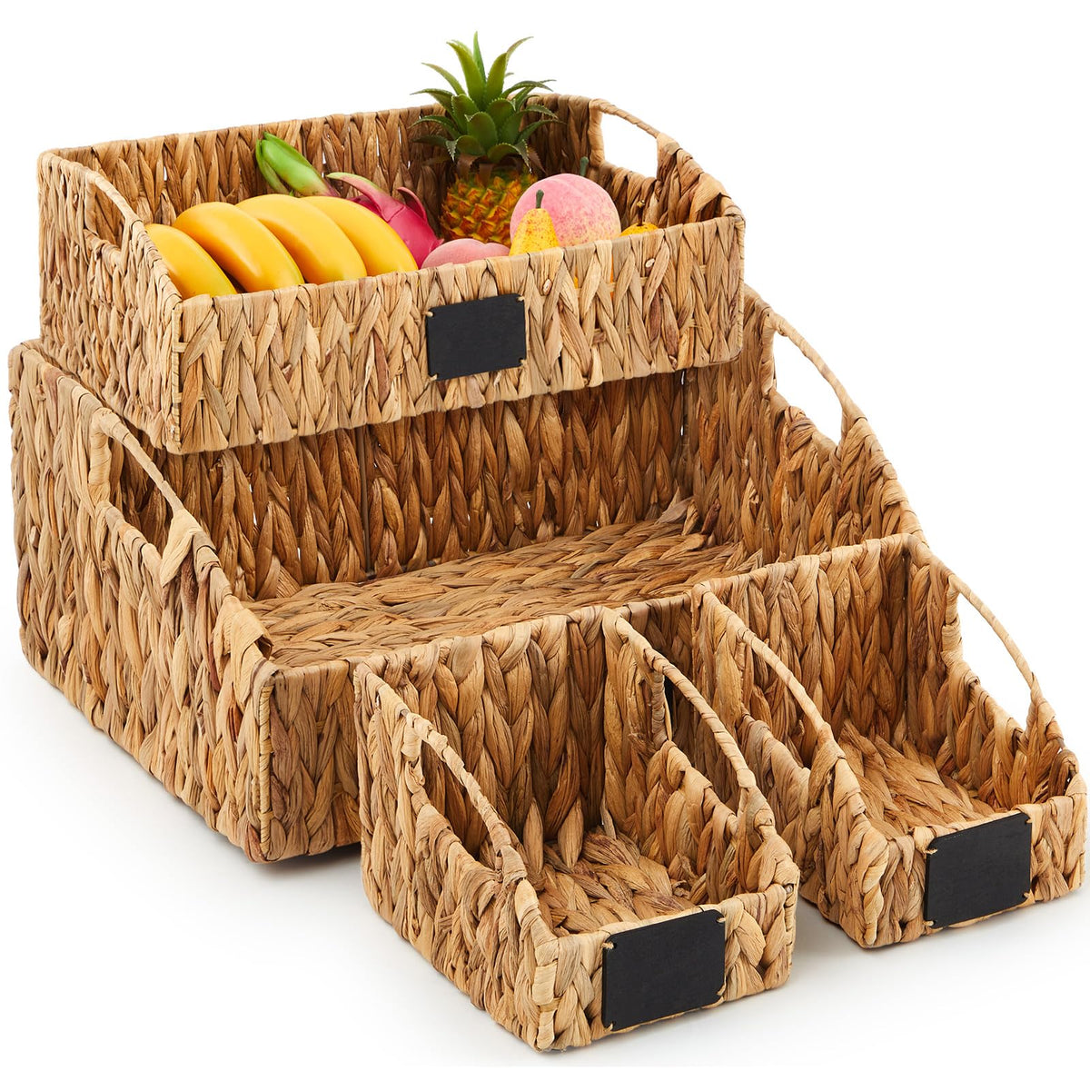 4 Pcs Water Hyacinth Storage Basket Set Boho Decor