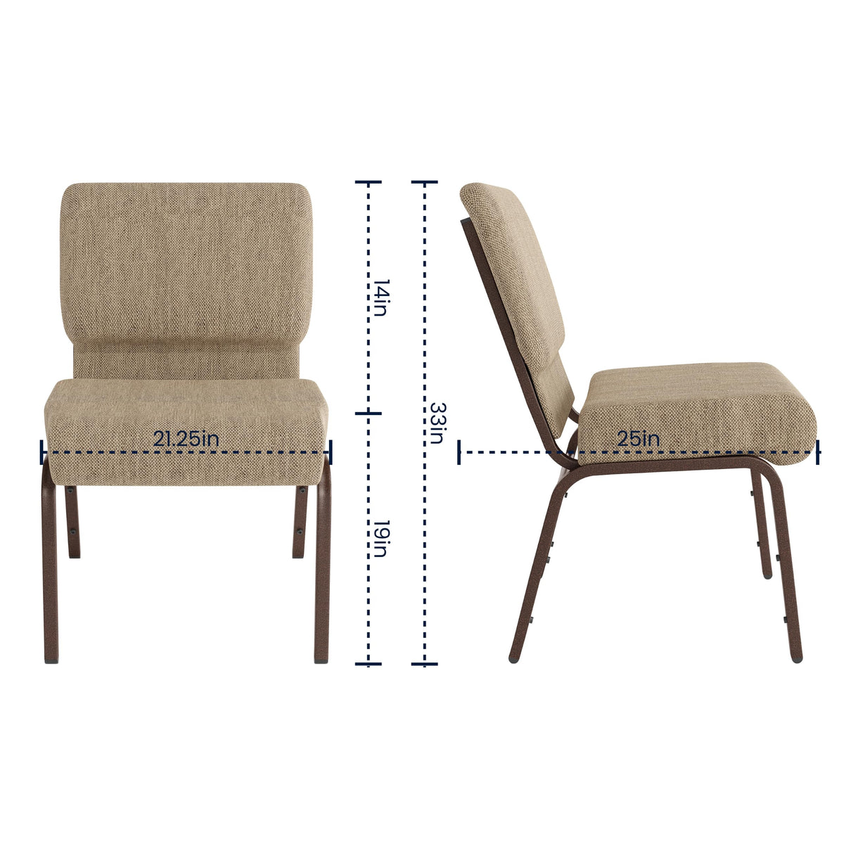 Hercules 21 in Wide Fabric Church Chair, Beige, 4-Pack