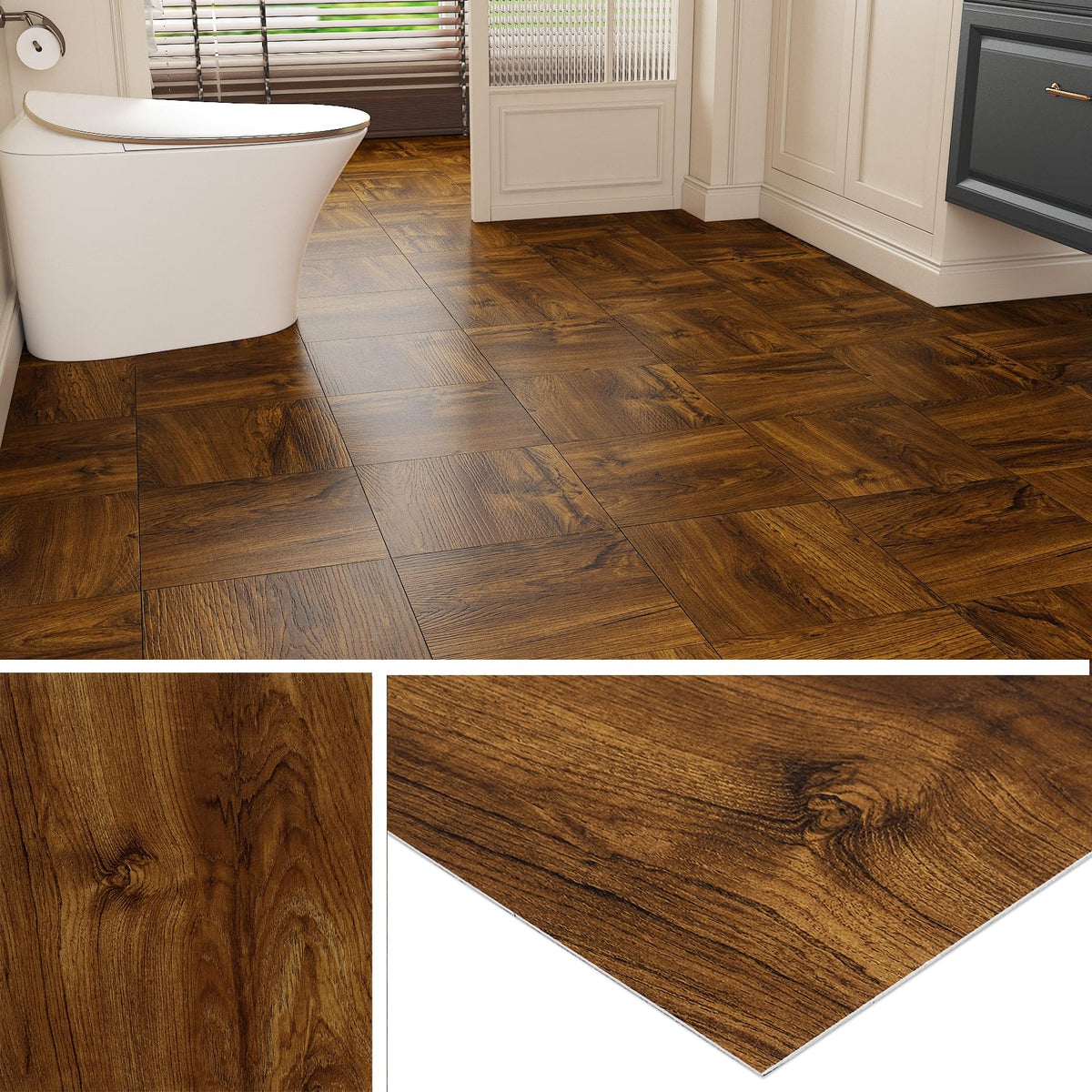 32-Sheets Vinyl Flooring Brown Wood Peel and Stick Floor Tile Waterproof Floor Tiles Attic Kitchen RV 12x12 Sticky