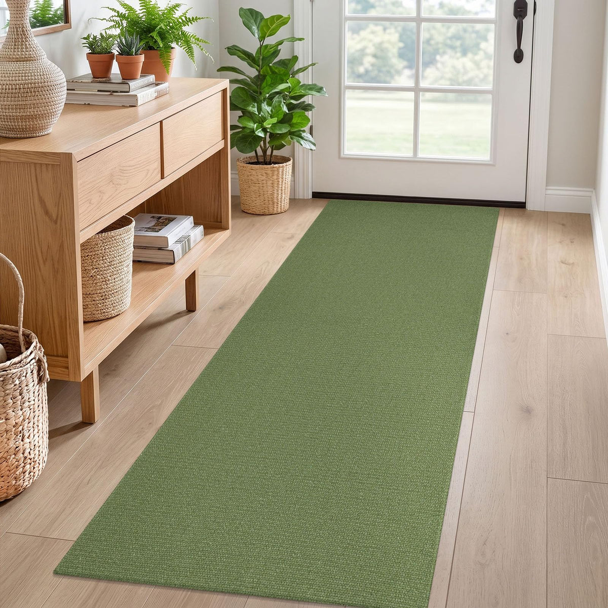 Washable Runner Rug, Non Slip Hall Runner, 2x6 Ft, Sage Green