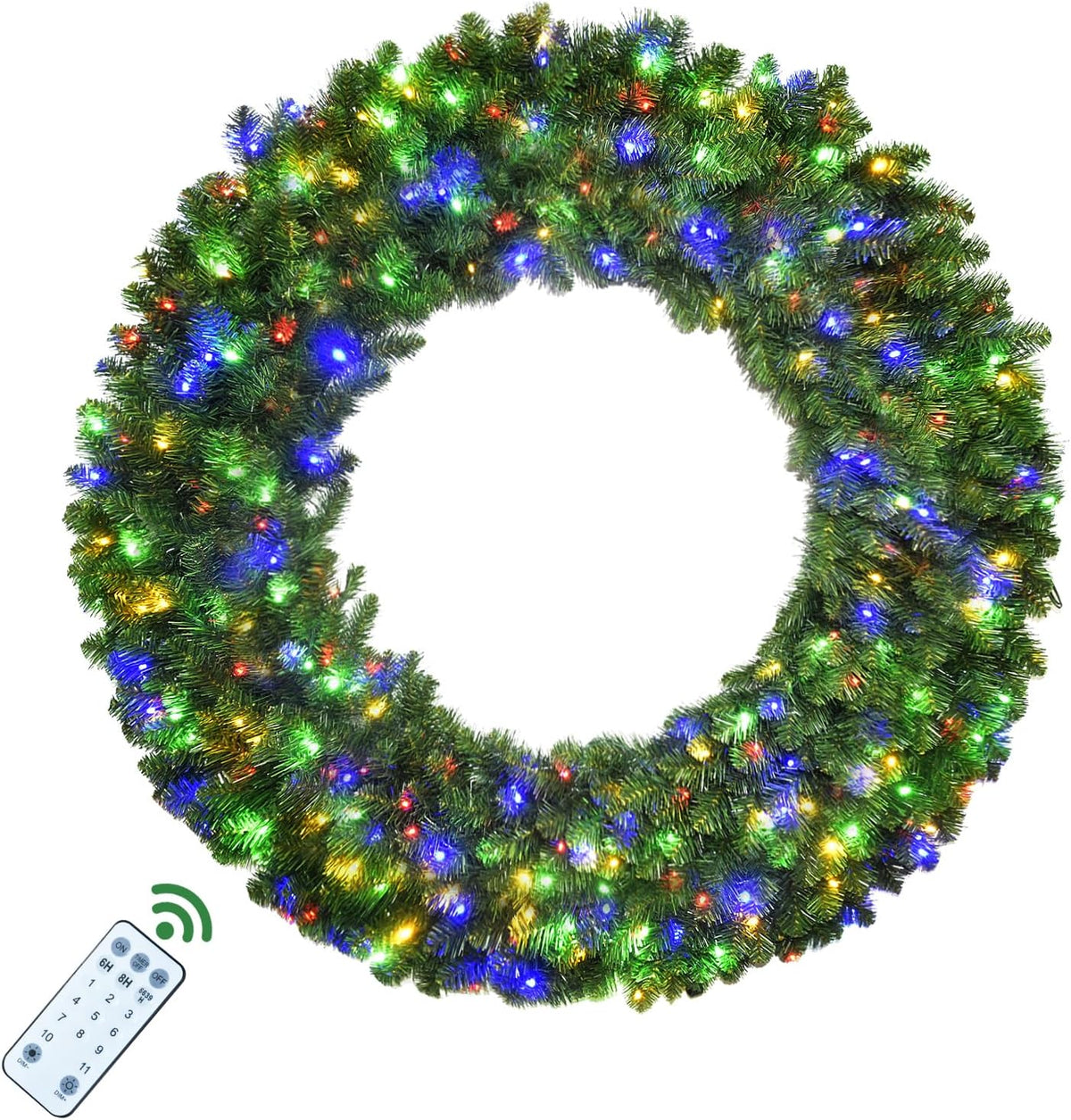 60in Large Christmas Wreath - Lighted Wreaths Holiday Decor, Outdoor Wreath with 300 Colorful LEDs, 930 PVC Tips, 9
