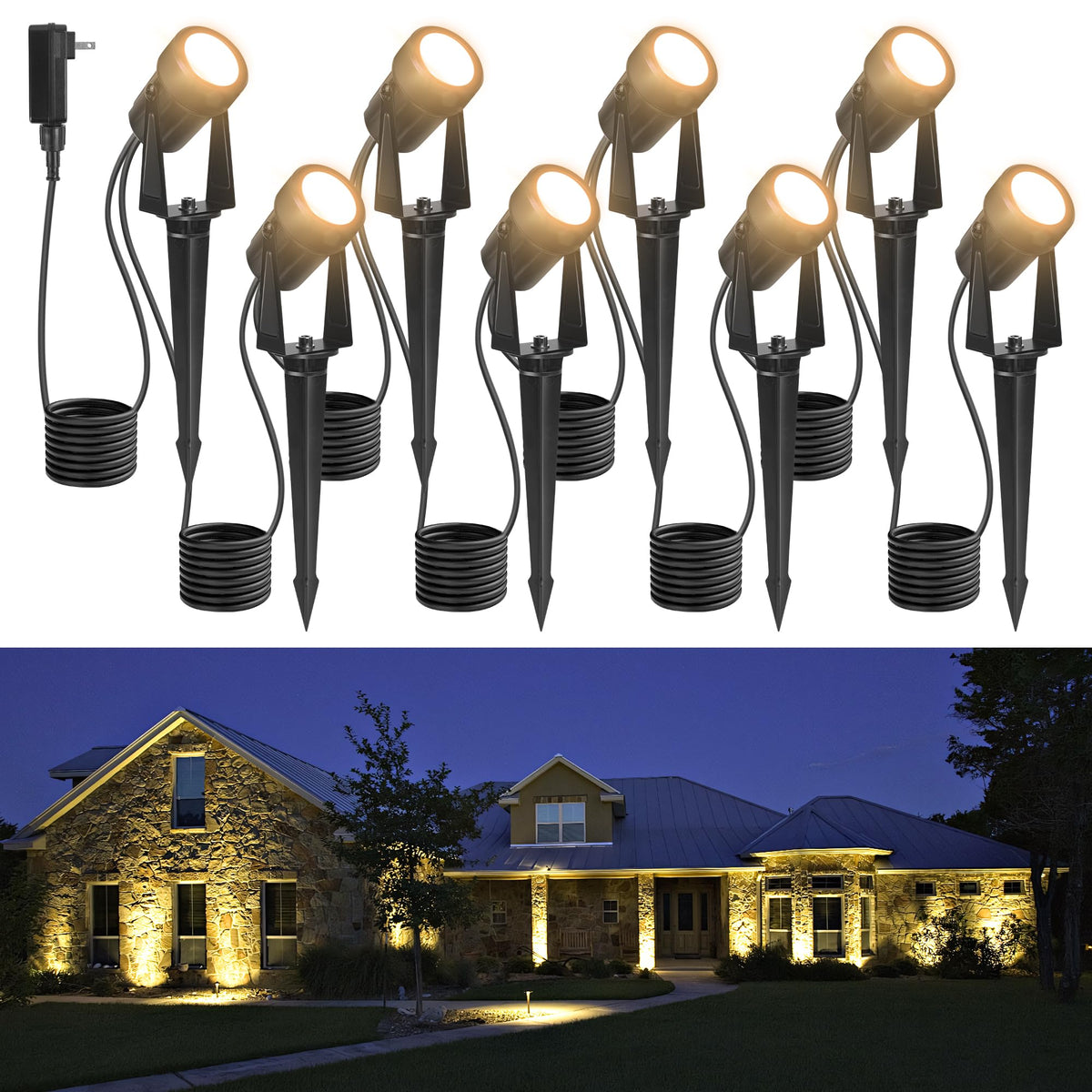 LED Outdoor Landscape Spot Light Low Voltage, 24W Wired Uplight with Transformer, IP65 Waterproof Outside