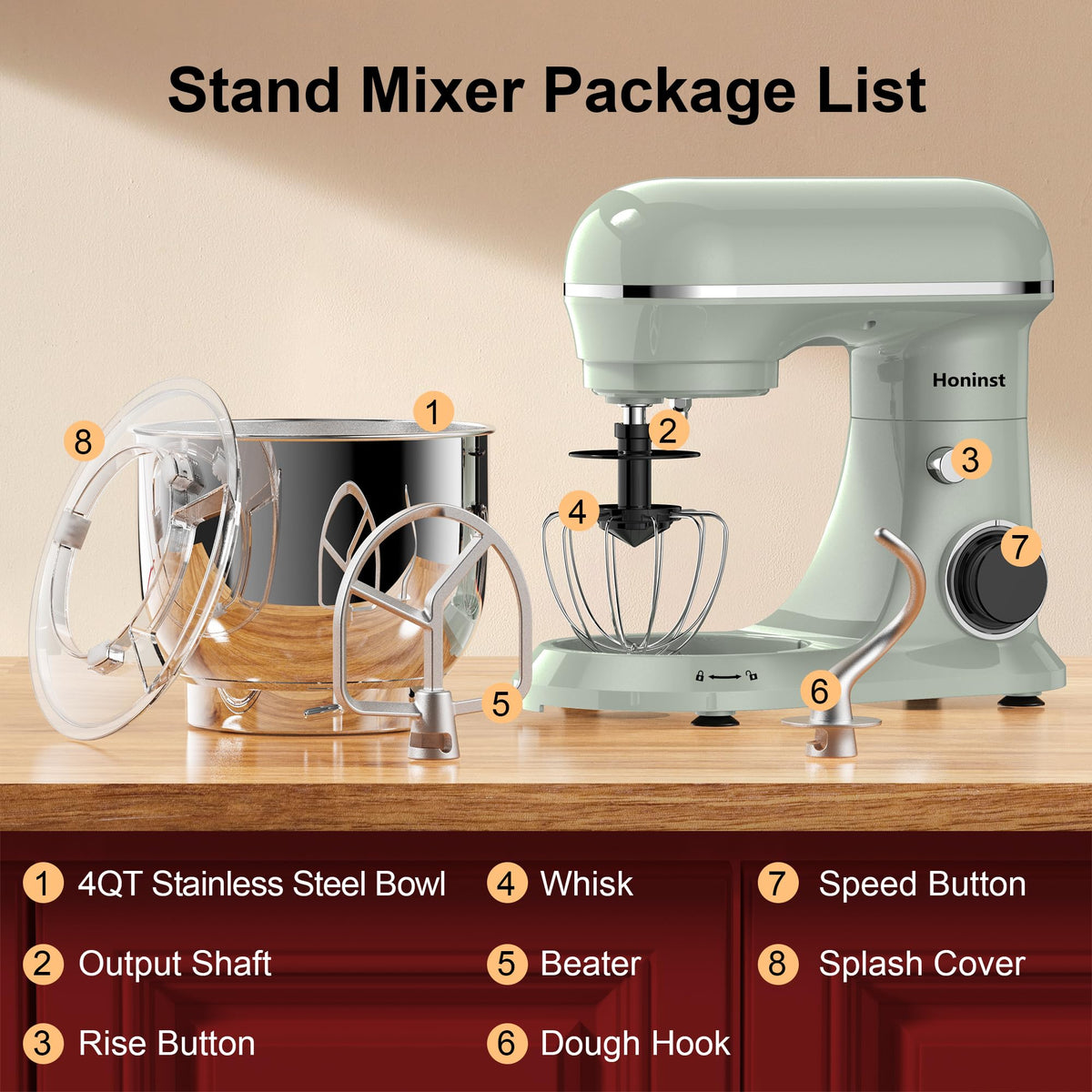 4QT Electric Stand Mixer, 10-Speed Tilt-Head Compact Kitchen Mixer