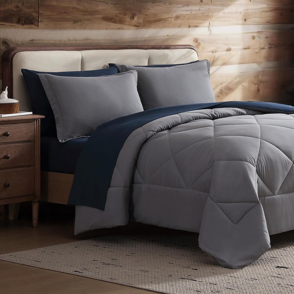 Comforter Set Reversible Bed-in-a-Bag- Double-Sided Color Options, All-Season Comforter + Shams + Sheets