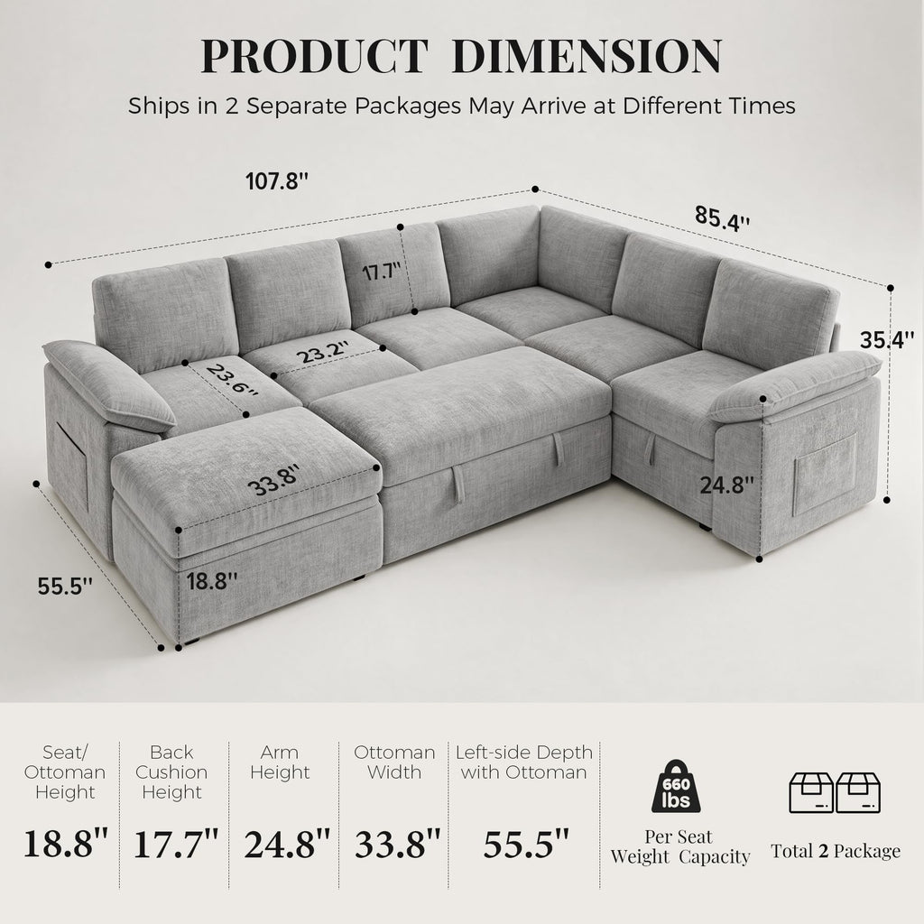 Sectional Sleeper Sofa with Pull Out Bed