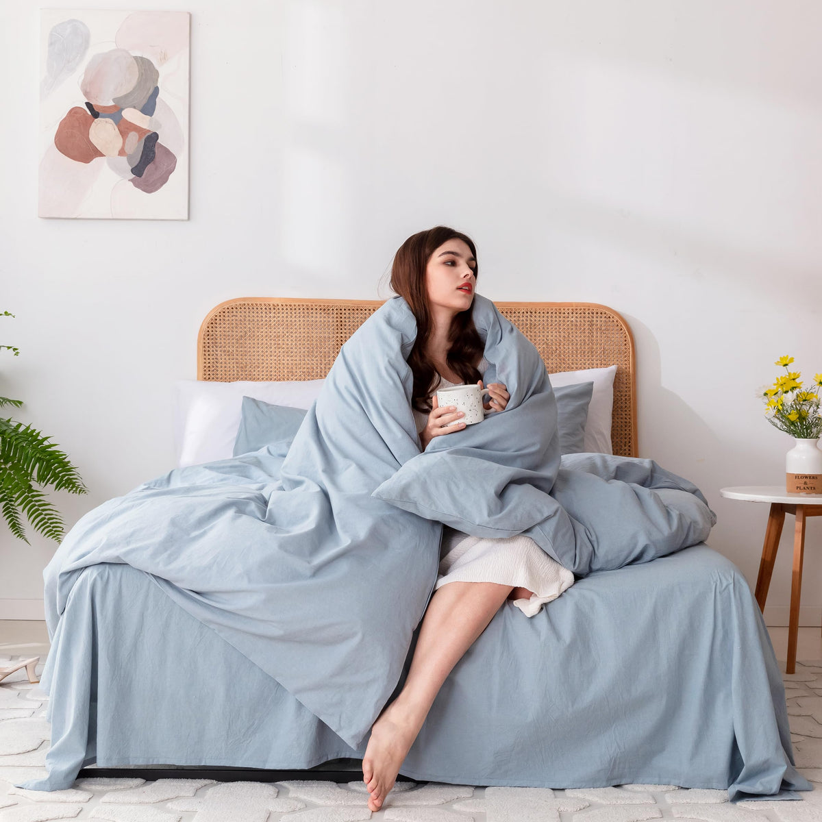 3 Piece Duvet Cover Set, 100% Organic Washed Cotton with Linen Feel Like Textured, Luxury Soft and