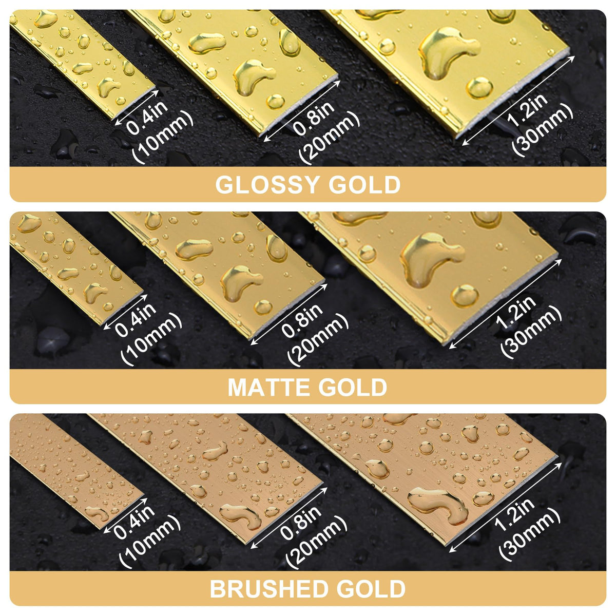 Matte Gold Finish Molding Trim, 196.8" L x 1.2" W Peel and Stick Decoration Strip for Ceiling, Wall, Tile Edge