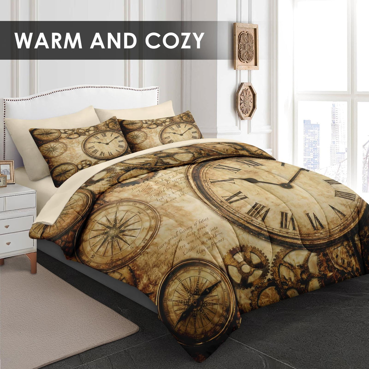 Full Comforter Set with Sheets, 7 Pieces Vintage Antique Bedding