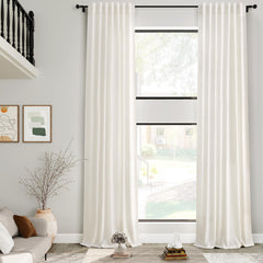 Extra Long Cream Linen Curtains 240 Inch Length 2 Panels Back Tab Neutral Drapes Light Filtering Semi Sheer Curtain