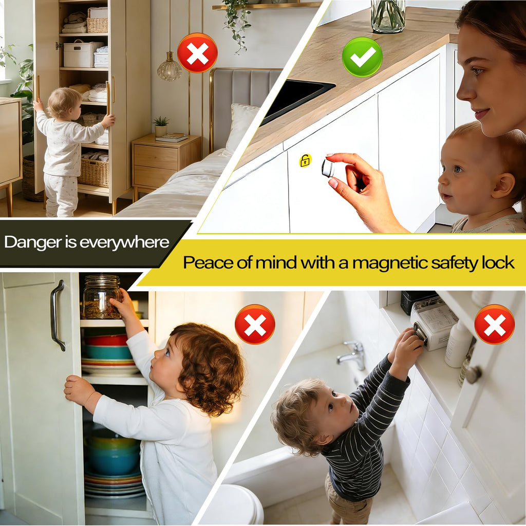 Child Safety Magnetic Cabinet Locks 12Locks & 3 Keys