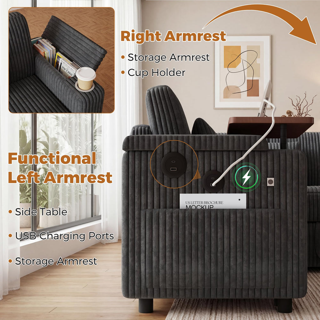 100" Modular Sectional Sleeper Sofa with Pull Out Bed/Side Table/USB Charging/Storage Chaise, U Shaped 7 Seat