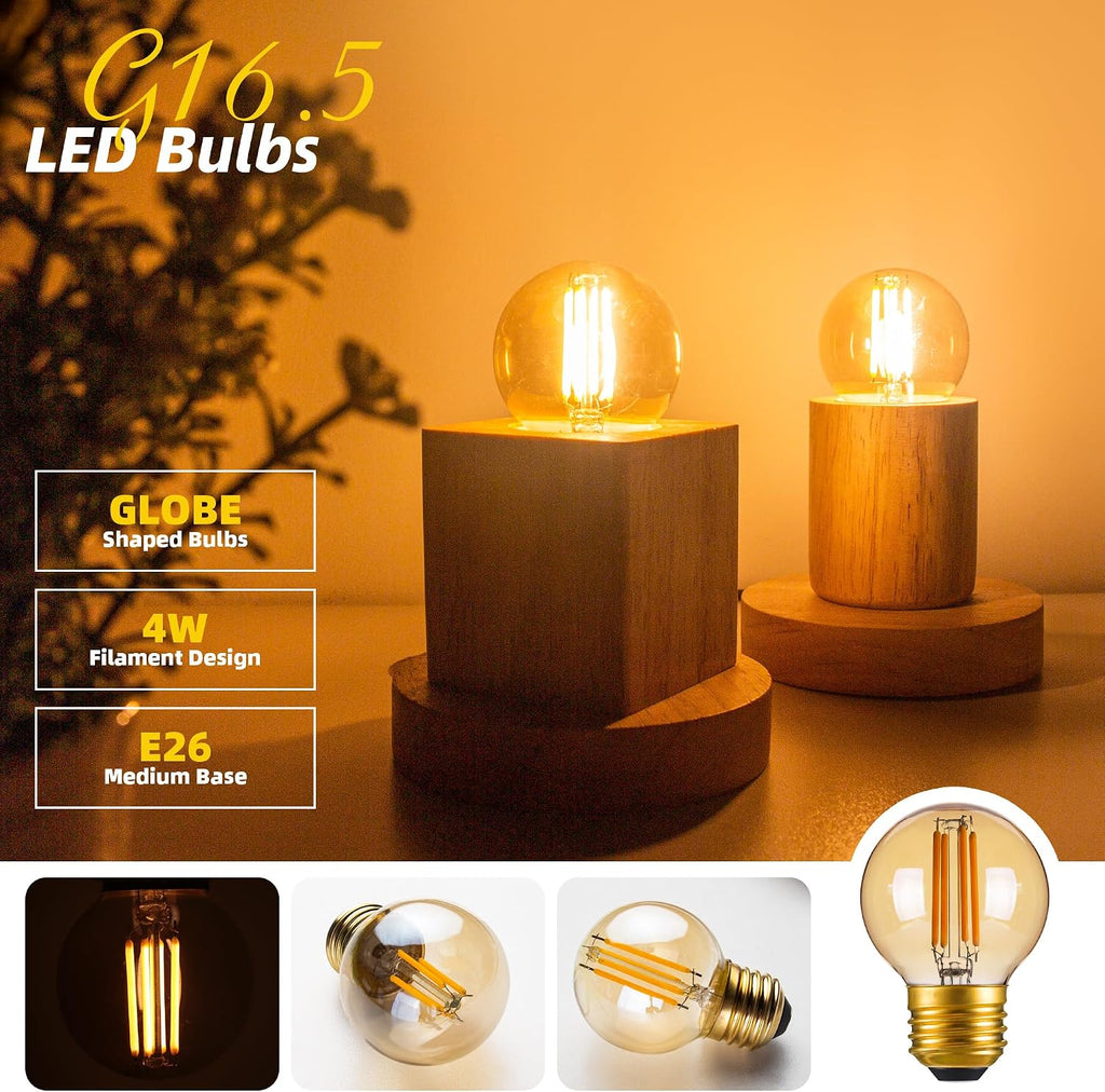 Dimmable G16.5 Amber Edison light Bulb 40 Watt,E26 Vintage LED Light Bulb